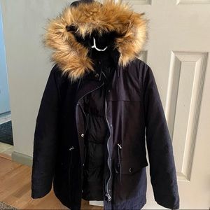 Aeropostale Womens Black Hooded Parka - Size Medium
